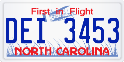 NC license plate DEI3453