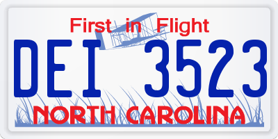 NC license plate DEI3523