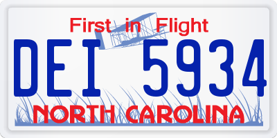 NC license plate DEI5934