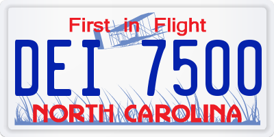 NC license plate DEI7500