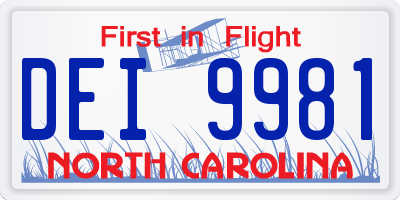 NC license plate DEI9981