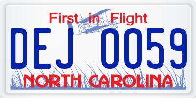 NC license plate DEJ0059