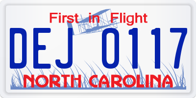NC license plate DEJ0117