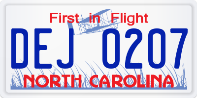 NC license plate DEJ0207