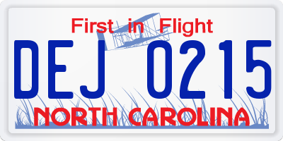 NC license plate DEJ0215