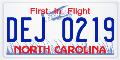 NC license plate DEJ0219