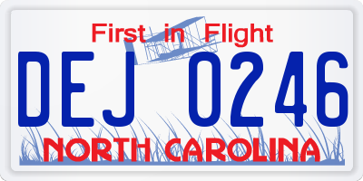NC license plate DEJ0246