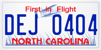 NC license plate DEJ0404