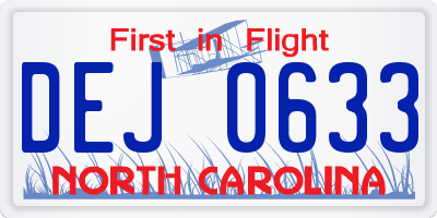 NC license plate DEJ0633