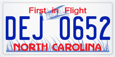 NC license plate DEJ0652