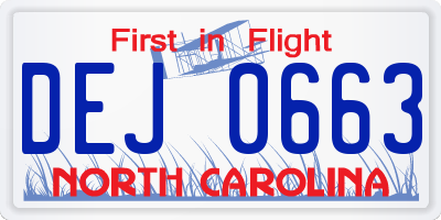 NC license plate DEJ0663
