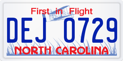NC license plate DEJ0729