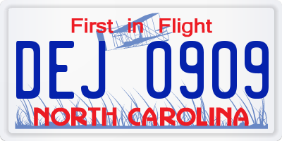 NC license plate DEJ0909
