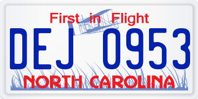 NC license plate DEJ0953