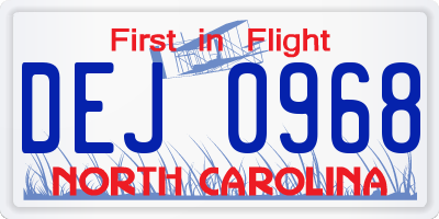 NC license plate DEJ0968