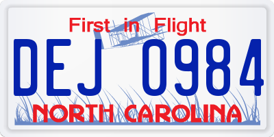NC license plate DEJ0984