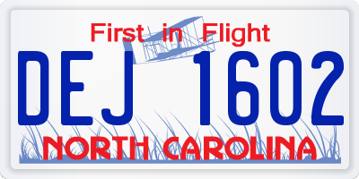 NC license plate DEJ1602