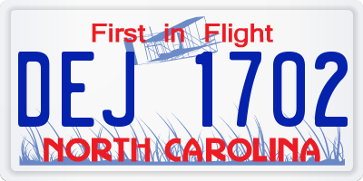 NC license plate DEJ1702