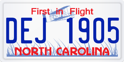 NC license plate DEJ1905