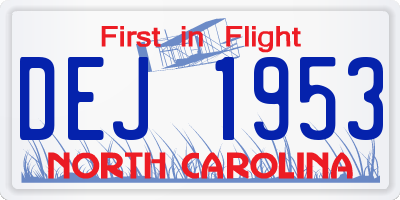 NC license plate DEJ1953