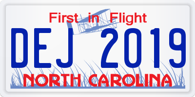 NC license plate DEJ2019