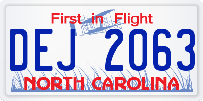 NC license plate DEJ2063