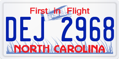 NC license plate DEJ2968