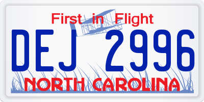 NC license plate DEJ2996