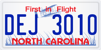 NC license plate DEJ3010