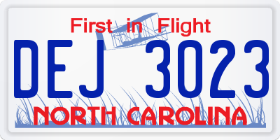 NC license plate DEJ3023