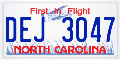 NC license plate DEJ3047