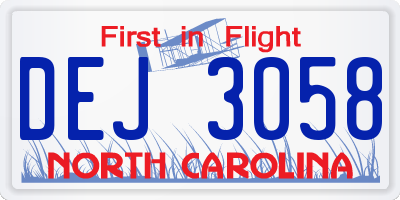 NC license plate DEJ3058