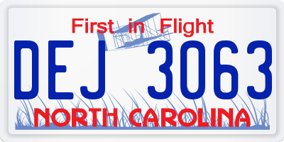 NC license plate DEJ3063