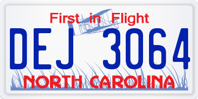 NC license plate DEJ3064