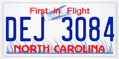 NC license plate DEJ3084
