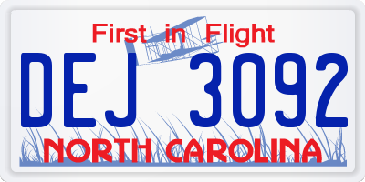 NC license plate DEJ3092