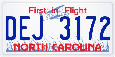 NC license plate DEJ3172