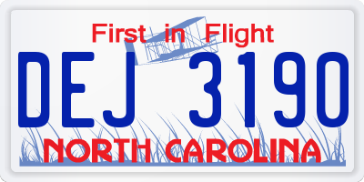NC license plate DEJ3190