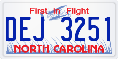 NC license plate DEJ3251