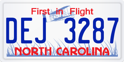NC license plate DEJ3287