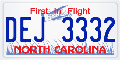 NC license plate DEJ3332