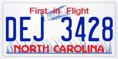 NC license plate DEJ3428