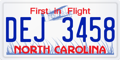 NC license plate DEJ3458