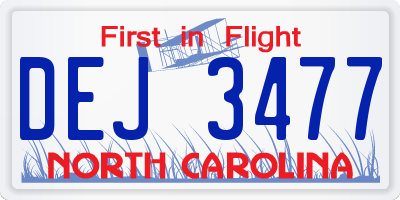 NC license plate DEJ3477