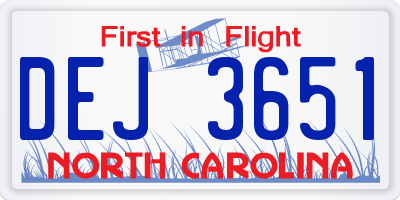 NC license plate DEJ3651