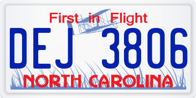NC license plate DEJ3806