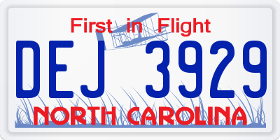 NC license plate DEJ3929