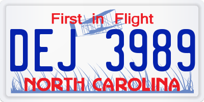 NC license plate DEJ3989