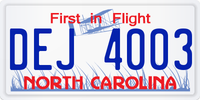 NC license plate DEJ4003