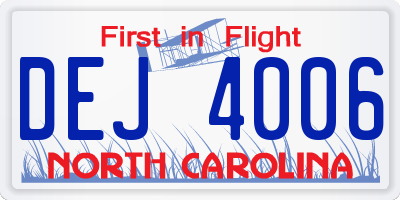 NC license plate DEJ4006